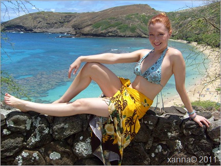 Getting some sun and heavily covered in sunscreen.